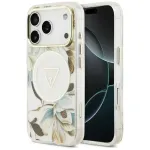 GUESS Case IML Glitter Flowers Triangle MagSafe iPhone 18 Pro Max / 17 Pro Max jaoks valge