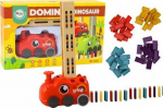 LEAN Toys Red Dinosaur Battery Operated Car Arranging Colorful Dominoes 4 Colors