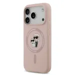 Karl Lagerfeld Karl ja Choupette MagSafe kaitsekast iPhone 18 Pro'ole, roostevabast silikoonist, roosa