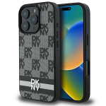 DKNY Apple iPhone 16 Pro tagaklg ruudusmustriga ja trkitud triibumustriga
