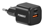 FoneKit Mini 20 W kiirkarjaja, USB-C + USB-A, must (6438148065171)