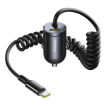 Baseus Tiny Star 30W autosarja laadija sisn ehitatud spiraalse USB-C kaabeliga - Must - OUTLET
