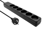 MicroConnect Taani vooluadapter 6-kontaktiline must 10 meetrine kaabel