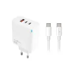 maXlife MXTC-09-65ACC PD QC laadija 2x USB-C 1x USB 65W valge + USB-C - USB-C kaabel 2,0 m 100W