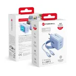Telefonilaadija Forcell F-Energy GaN III Crystal Color 2x USB C AVS SSFC3.0 60W + silikoonkaabel USB CUSB C VT-60 sinine