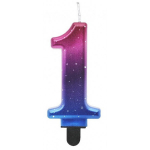 GoDan Night sky Metallic Cake Candle topper Number 1 (8cm) Pink/Blue/Violet Ombre