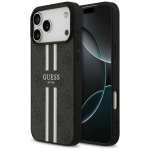 GUESS Etui 4G trkitud triibud MagSafe iPhone'ile 17 Pro Max, must