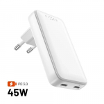 Fixed huke 2xUSB-C reisilaadija, GaN, PD-toetus, 45W, valge