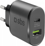 SBS PD reisilaadija 25W USB-C/USB-A must
