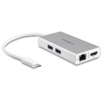 StarTech.com USB-C mitteport adapter - USB-C reisidokkeringlaas 4K HDMI-ga - 60W energiakdipass-Through, GbE, 2-piir USB-A 3.0 hub - mobiilne mini USB Type-C dokk laptopi jaoks - Valge