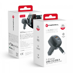 Laadija Forcell F-Energy Alu USB-C + USB-A + kokkupandav USB-C kaabel PD QC4.0 SFC2.0 3A 75W must