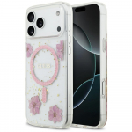 GUESS Etui, resinililled, glitter, MagSafe iPhone'ile 17 Pro Max, roosa