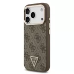 Guess 4G Strass Triangle Logo Gold Frame phone case with MagSafe support for iPhone 18 Pro brown