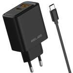 Beline 45W USB-A/USB-C seinlaadija + USB-C/USB-C kaabel BLN2CB45C must
