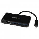 StarTech.com USB-C Etherneti adapteriga, mis sisaldab 3-pordset USB 3.0 hubi ja energiakahju leminekut