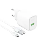 XO seinapandur CE50 QC 18W 1x USB valge + USB-C kaabel