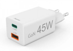 Hama mini GaN 45W PD/QC 1x USB-C, 1x USB-A valge