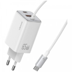 USAMS JC seeria CC266 65W GaN kiirlaadija 2xUSB-C 1xUSB-A valge