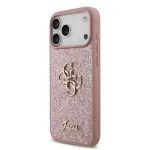 GUESS PU Fixitud glitter 4G metalllogo hekorti iPhone 18 Pro Maxile, roosa