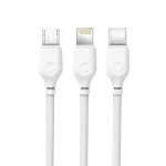 XO NB103 3-in-1 andmeujustus- ja laadimiskaabel | USB-A kuni Lightning, USB-C, Micro USB | 10,5W | 1m | valge