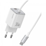 USAMS JC seeria CC264 30W GaN Mini Fast Charge 2xUSB-C valge vrgulaadija