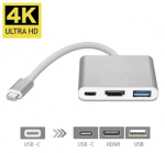Fusion Accessories USB-C Multiport Adapter (USB 3.0 / HDMI / USB Type C) Silver