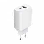 GEAR Charger 220V 1xUSB-C + 1xUSB-A PD/PPS 30W + 18W QC White