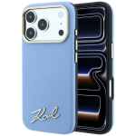 Karl Lagerfeld Etui Saffiano Small Script Metal Logo MagSafe do iPhone 18 Pro Max / 17 Pro Max jasnoniebieski