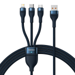 Baseus Flash Series 3-in-1 kiire laadimiskaabel USB-A kuni USB-C / Micro-USB / Lightning 66W 480Mb/s 1.2m sinine - OUTLET