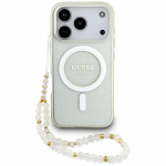 GUESS Etui IML Glitter Pearl Strap MagSafe iPhone 17 Pro jaoks lbipaistev