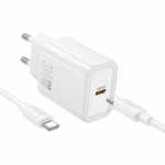 Hoco USB-C QC PD 30W laadija + USB-C USB-C kaabel N62, valge