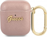 GUESS GUASASMP Saffiano Script Metal Collection Protective Case for AirPods 1/2 Pink