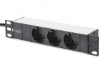 Digitus 10"" Steckdosenleiste mit Aluminiumprofil, 3-fach, 1HE (schwarz/aluminium, 2 Meter Kabel)