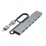 Hama USB-keskus | 7x USB 3.2 Gen 1, 5 Gbit/s | toiteadapter ja USB-C adapter