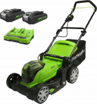 GREENWORKS 2x24V ilmajuurimata meheinakone ilmajuurimata meheinakone 41cm G24X2LM41K2x Dual Charger Kit + 2 x 2Ah Akud