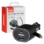 Amio 04176 autolaadija | 20W | PD, QC | USB-A, USB-C | koos USB-A llitusega USB-C kaabliga