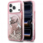Karl Lagerfeld Etui Liquid Glitter Karl Script Logo MagSafe iPhone'i 17 Pro jaoks roosa