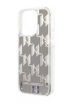Karl Lagerfeld Kvakate Liquid Glitter Monogram Silver, iPhone 14 Pro jaoks, KLHCP14LLMNMK