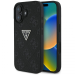 GUESS Etui Hot Stamp 4G muster kolmnurk metallist logo do iPhone 16 czarny