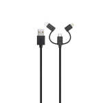 XQISIT kaabel Combo USB A - microUSB/USB-C/Lightning, must/czarny 29979