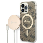 GUESS Zestaw GUBPP13LH4EACSW mbris+ laadija iPhone 13 Pro brzowy/pruun kva mbris 4G Print MagSafe