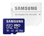 Samsung MicroSD Card Pro+ 512 GB, MicroSDXC + SD Adapter