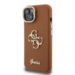 GUESS PU tekstuuriga 4G logo alus kaameraraamiga kest iPhone'i 15 jaoks / Pruun