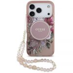 GUESS Etui IML Flowers Pearl Strap MagSafe iPhone 17 Pro jaoks roosa