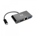 TRIPP LITE U444-06N-H4GUBC USB-C mitmeportne adapter 4K HDMI, USB 3.x (5Gbps) slearvutiport, GbE, 60W toitejaotus, HDCP, must