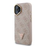 GUESS PU 4G Strass Kolmnurgaga Logo Alus Kaameraraam MagSafe Kate iPhone 16 jaoks / Roosa