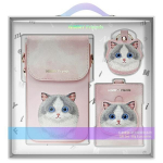Nimmy 3-in-1 komplekt telefonikott + rahakott + asukoha mramise mbris roosa/roosa Big Eyed Pet 2.0 Cat