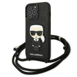 Karl Lagerfeld KLHCP13LCMNIPK iPhone 13 Pro / 13 6,1" kvakott tarny/must nahast monogrammi plaaster ja nr Iconik