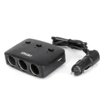 Amio Kolmteistksikpistikuga laadija 2x USB A ON/OFF nupp LED-indikaator 12/24V 100W 70cm -04363