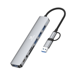Wozinsky WAH-81 8-hes USB-hub koos USB 3.0 SD-kaardilugaja ja helivljundiga - Gray